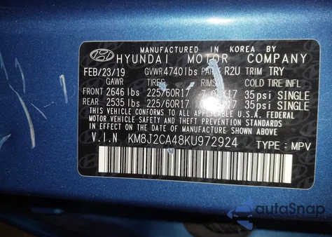 2019 Hyundai Tucson Se from USA, damaged, VIN KM8J2CA48KU972924